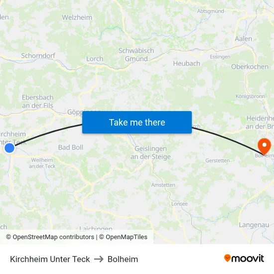 Kirchheim Unter Teck to Bolheim map