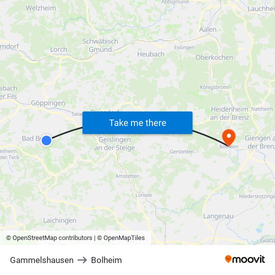 Gammelshausen to Bolheim map