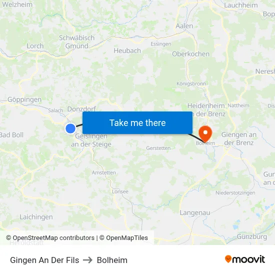 Gingen An Der Fils to Bolheim map