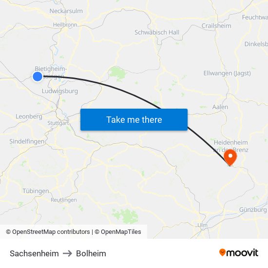 Sachsenheim to Bolheim map