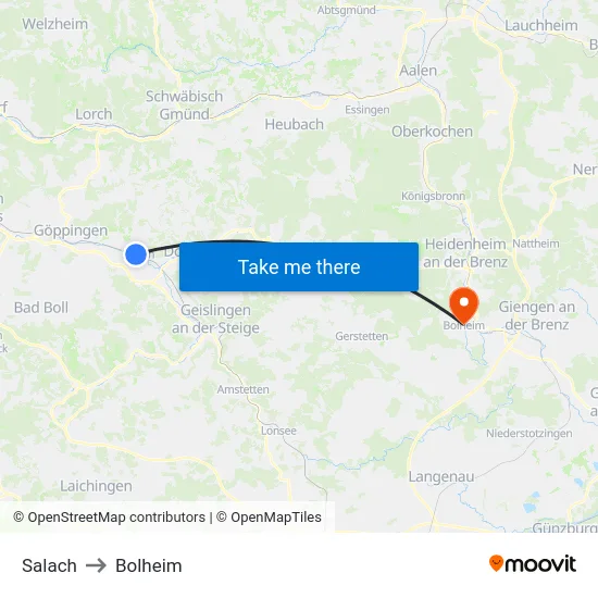 Salach to Bolheim map