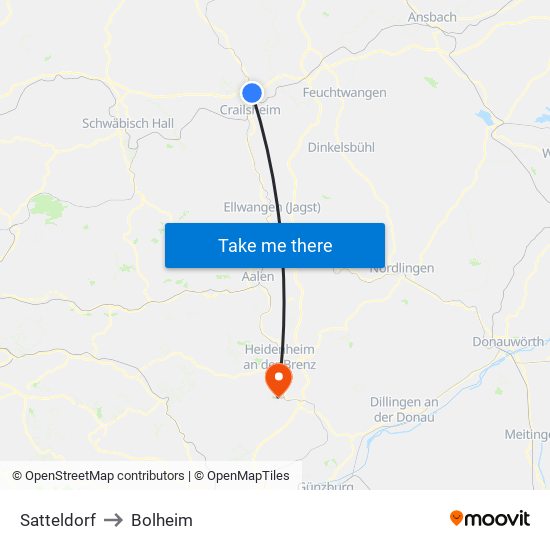 Satteldorf to Bolheim map