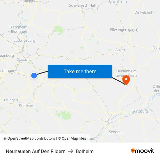 Neuhausen Auf Den Fildern to Bolheim map