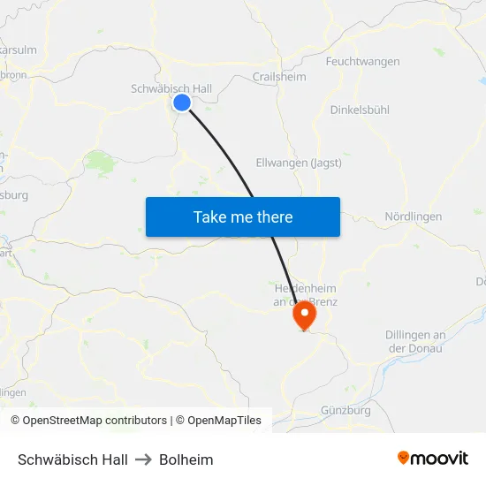 Schwäbisch Hall to Bolheim map
