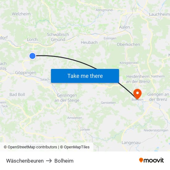 Wäschenbeuren to Bolheim map