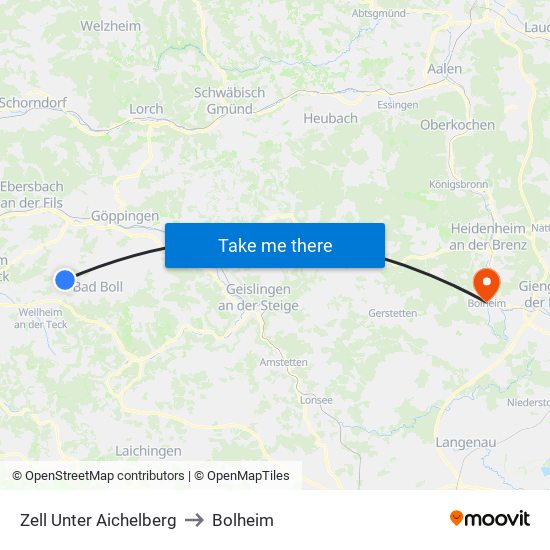 Zell Unter Aichelberg to Bolheim map
