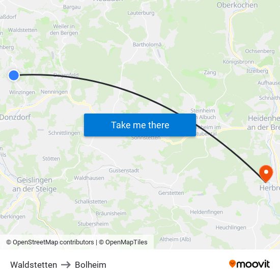 Waldstetten to Bolheim map