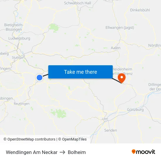 Wendlingen Am Neckar to Bolheim map