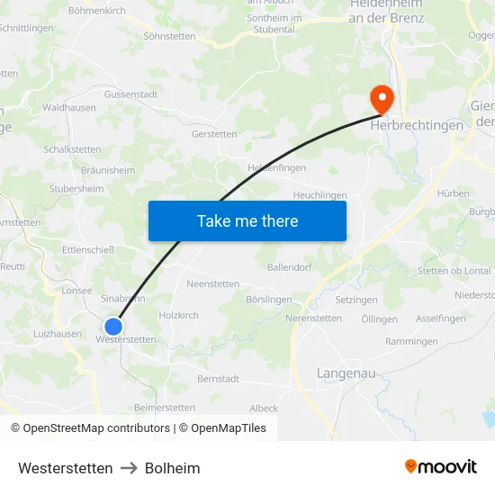 Westerstetten to Bolheim map