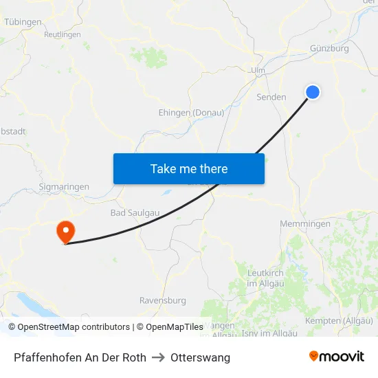 Pfaffenhofen An Der Roth to Otterswang map
