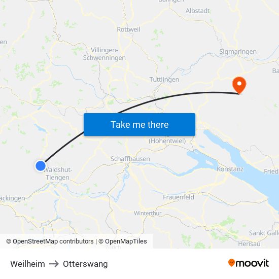 Weilheim to Otterswang map