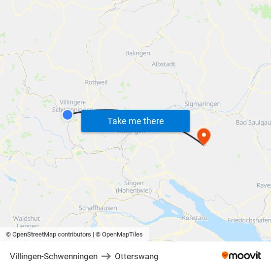 Villingen-Schwenningen to Otterswang map