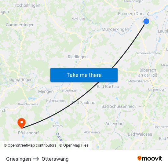 Griesingen to Otterswang map