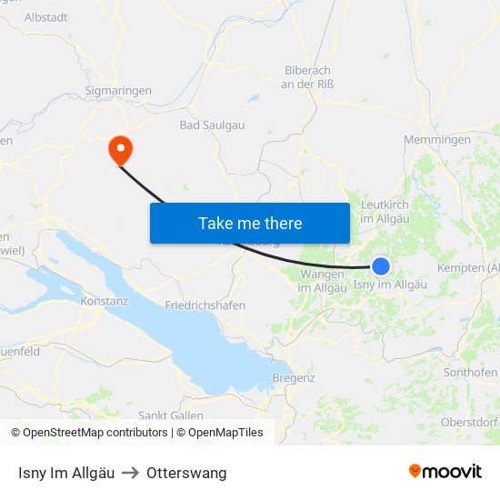 Isny Im Allgäu to Otterswang map