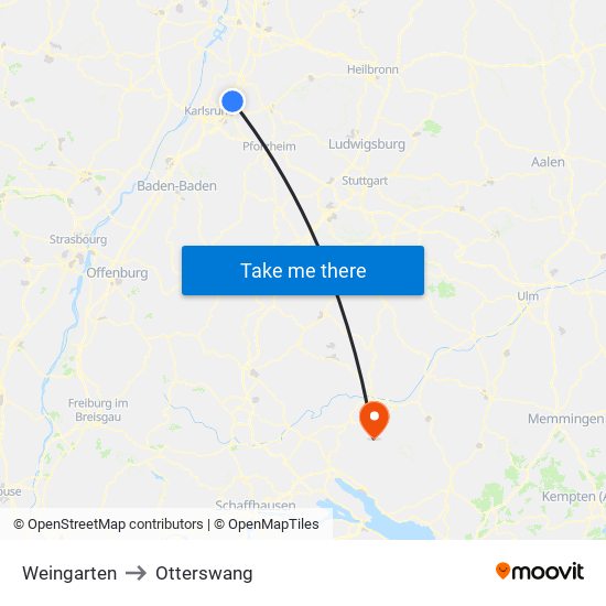 Weingarten to Otterswang map