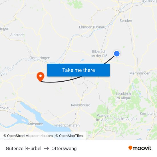 Gutenzell-Hürbel to Otterswang map