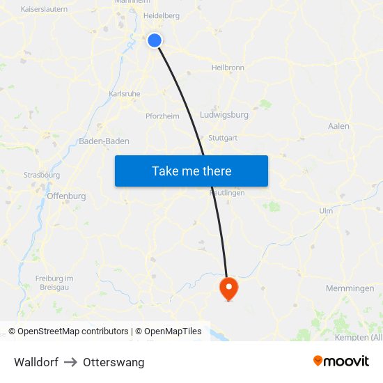 Walldorf to Otterswang map