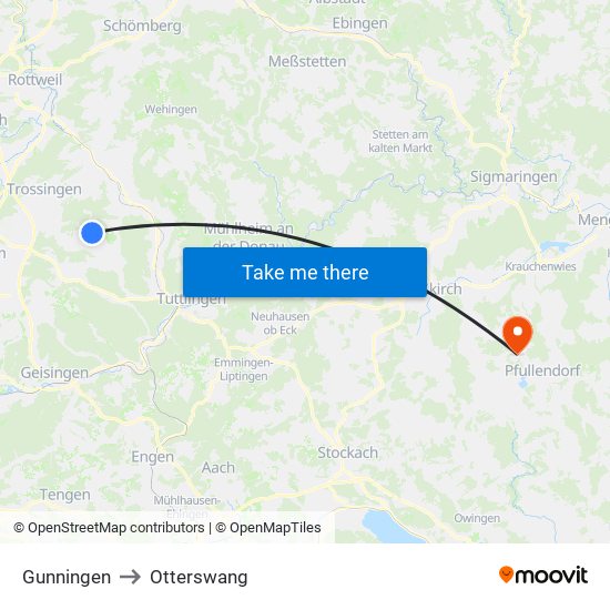 Gunningen to Otterswang map