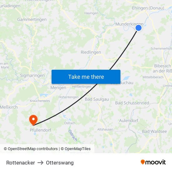 Rottenacker to Otterswang map