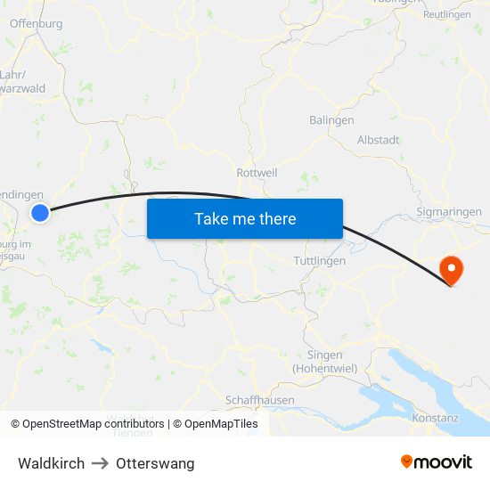 Waldkirch to Otterswang map