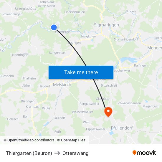 Thiergarten (Beuron) to Otterswang map