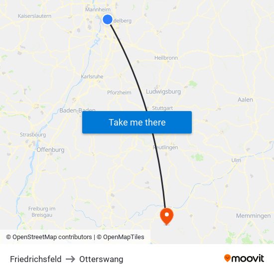 Friedrichsfeld to Otterswang map