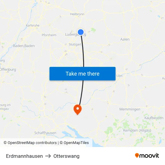 Erdmannhausen to Otterswang map