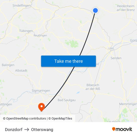 Donzdorf to Otterswang map