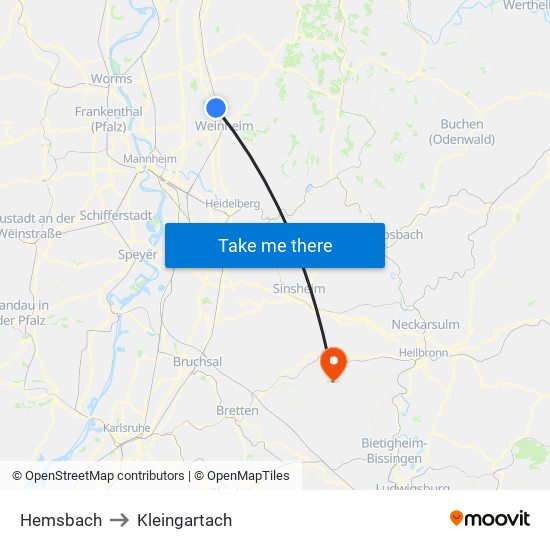 Hemsbach to Kleingartach map