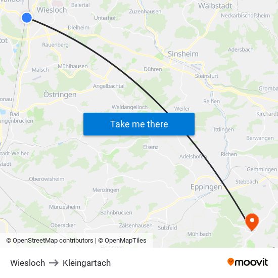 Wiesloch to Kleingartach map