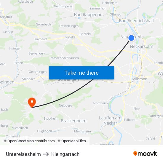 Untereisesheim to Kleingartach map