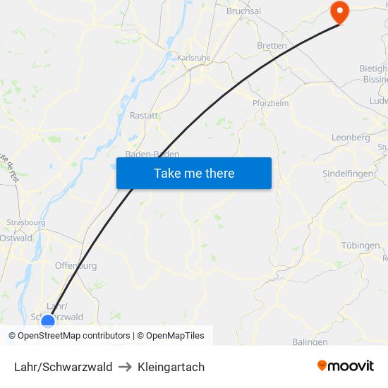 Lahr/Schwarzwald to Kleingartach map