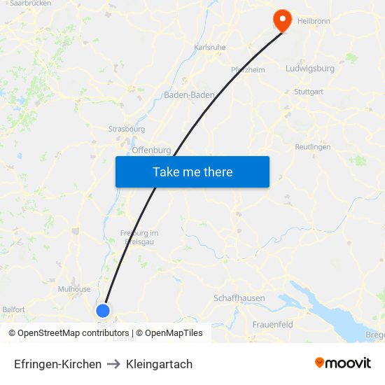 Efringen-Kirchen to Kleingartach map