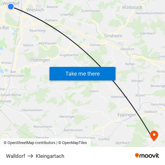 Walldorf to Kleingartach map