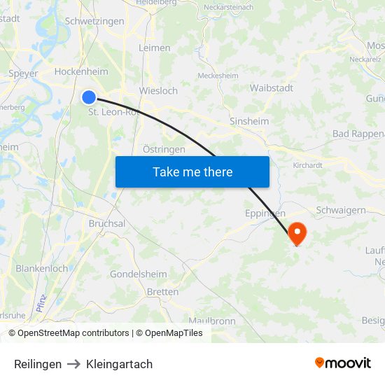 Reilingen to Kleingartach map
