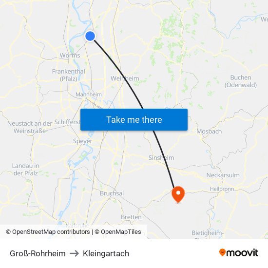 Groß-Rohrheim to Kleingartach map