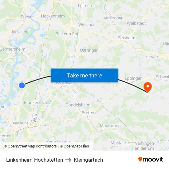 Linkenheim-Hochstetten to Kleingartach map