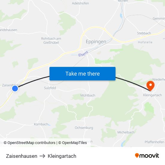 Zaisenhausen to Kleingartach map