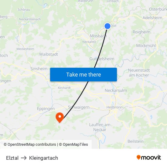 Elztal to Kleingartach map