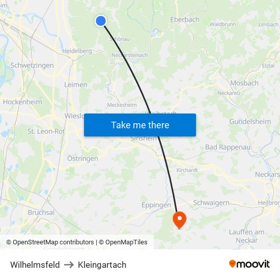 Wilhelmsfeld to Kleingartach map