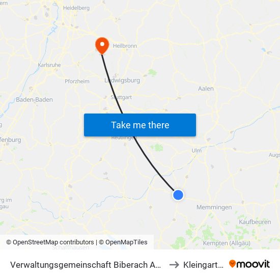 Verwaltungsgemeinschaft Biberach An Der Riß to Kleingartach map