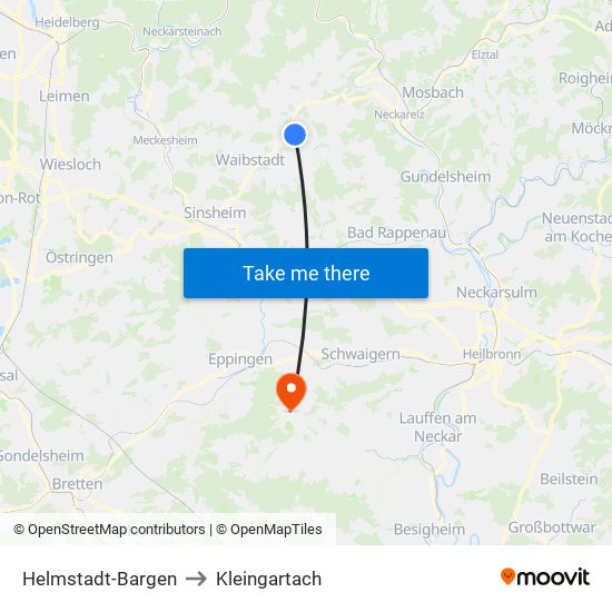 Helmstadt-Bargen to Kleingartach map