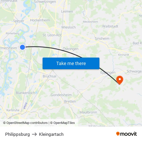 Philippsburg to Kleingartach map