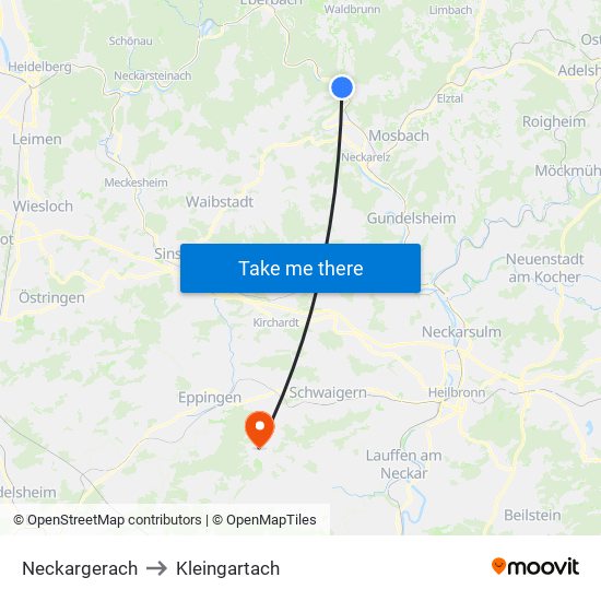 Neckargerach to Kleingartach map
