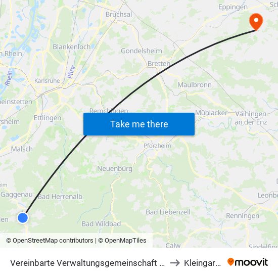 Vereinbarte Verwaltungsgemeinschaft Gernsbach to Kleingartach map