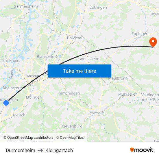 Durmersheim to Kleingartach map