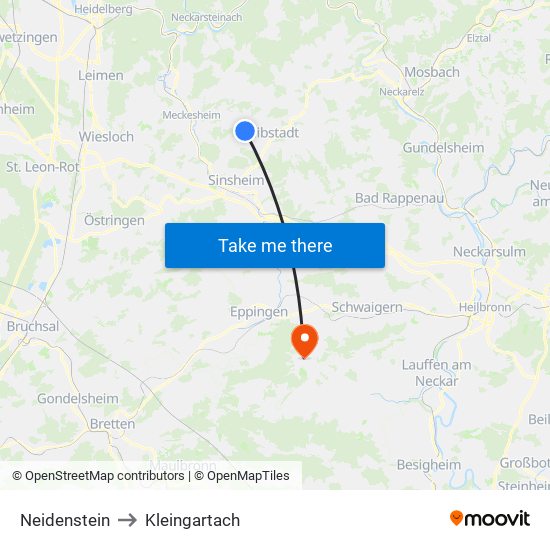 Neidenstein to Kleingartach map