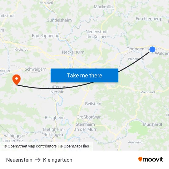 Neuenstein to Kleingartach map