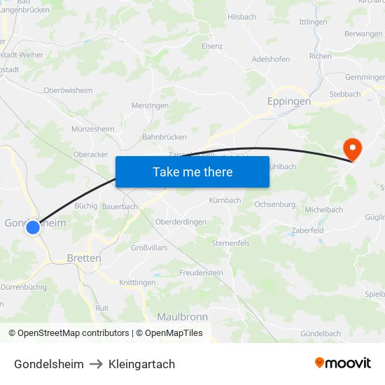 Gondelsheim to Kleingartach map
