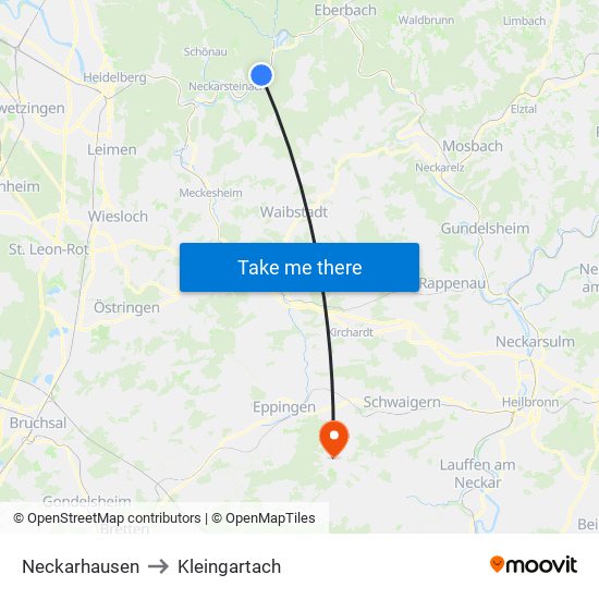 Neckarhausen to Kleingartach map